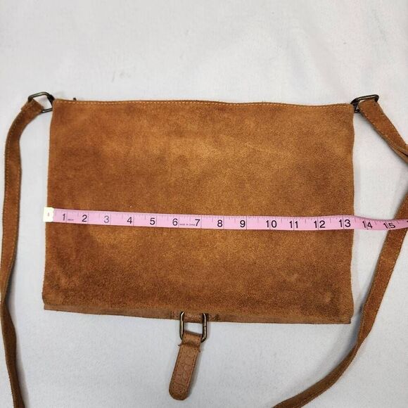 Women's Genuine Leather Suede Made in Italy Crossbody Camel Brown Adjustable - Picture 7 of 8